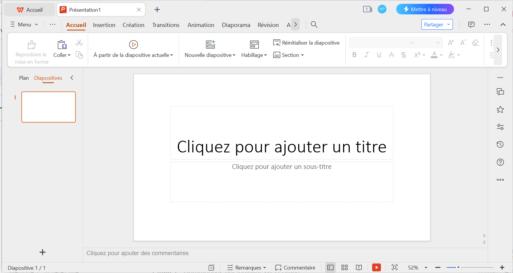 Interface de WPS Presentation