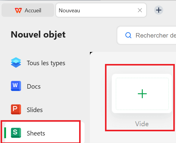 WPS nouvelle feuille de calcul