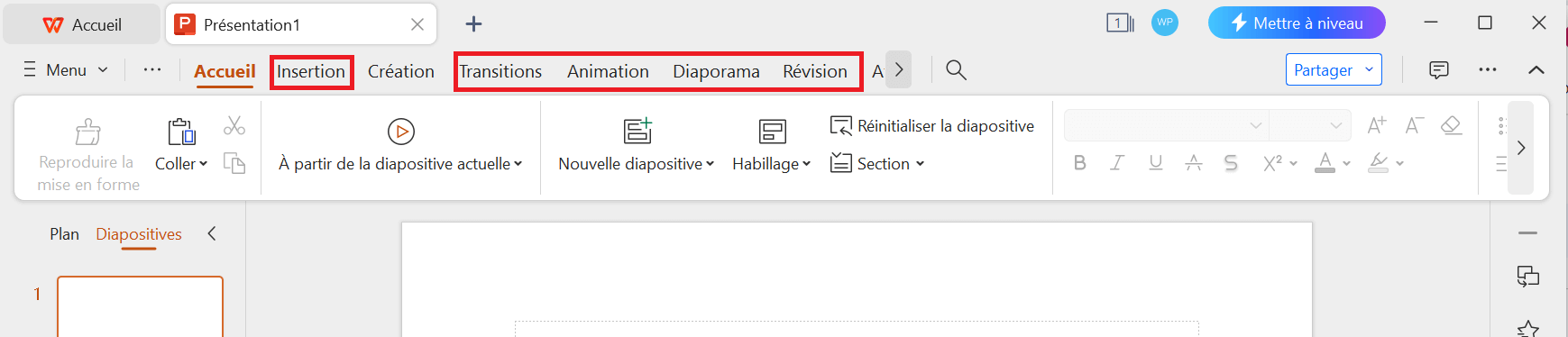 Outils de WPS Presentation