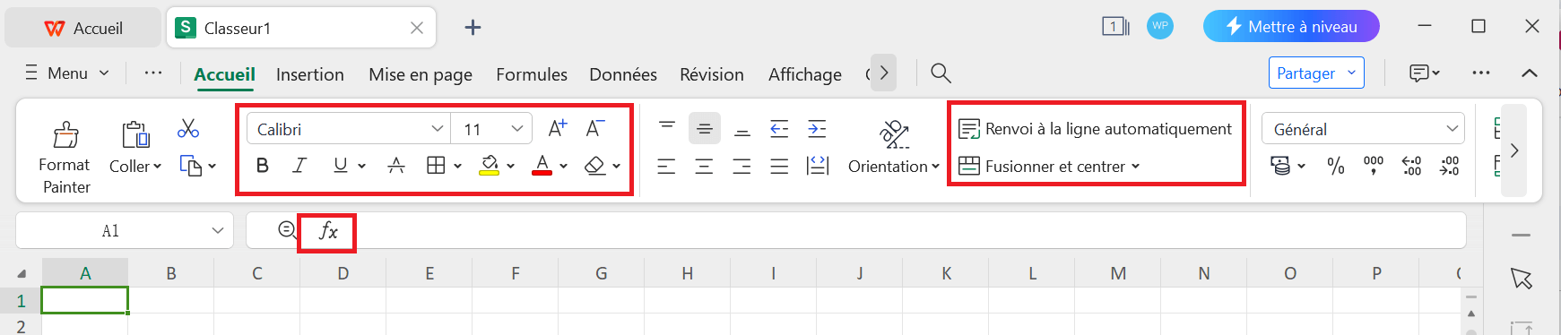 Outils de WPS Spreadsheet