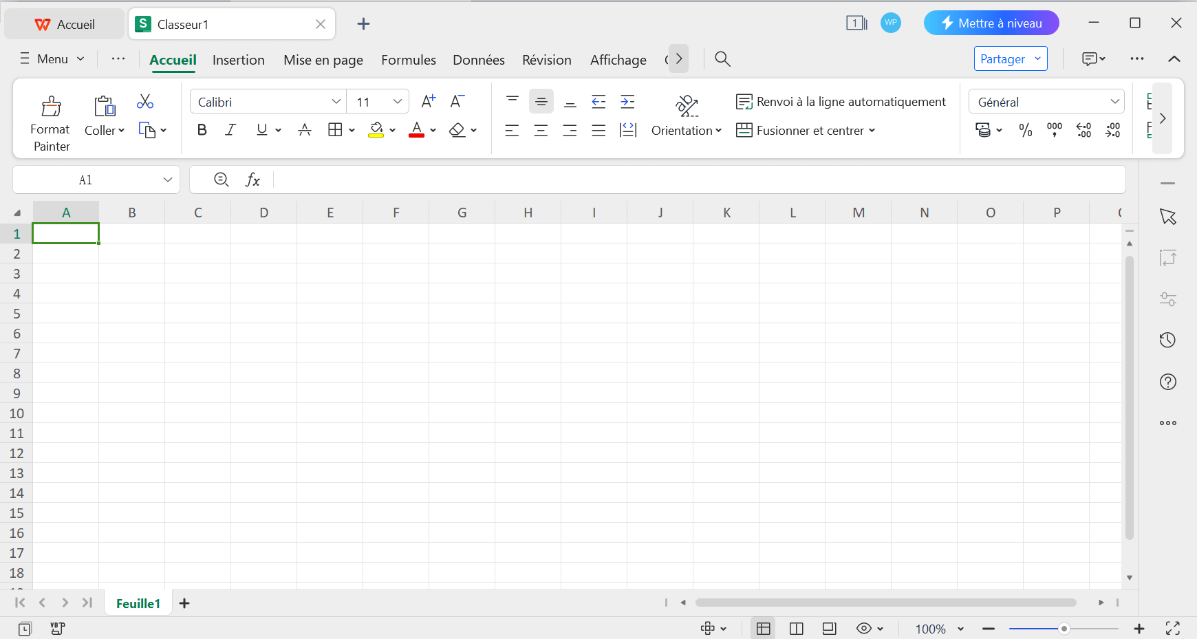 Interface de WPS Office Spreadsheet