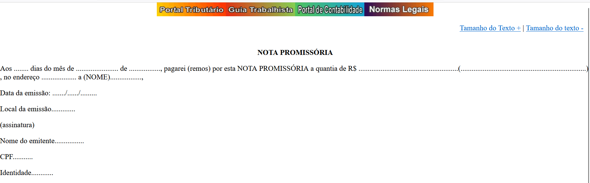 modelo de nota promissória do Normas Legais