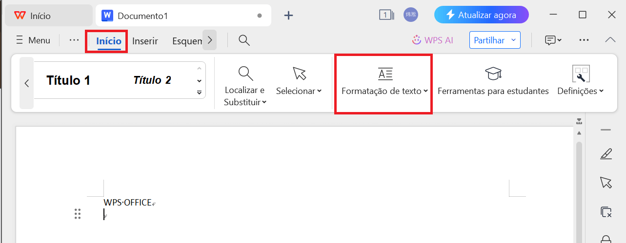 Tipografia de palavras no WPS Writer