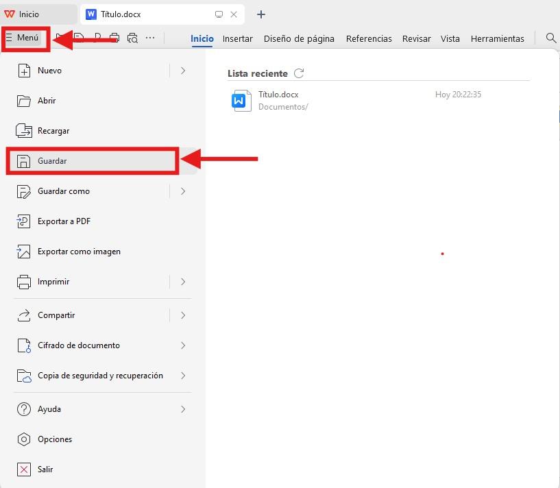 Guardar el archivo en WPS Office