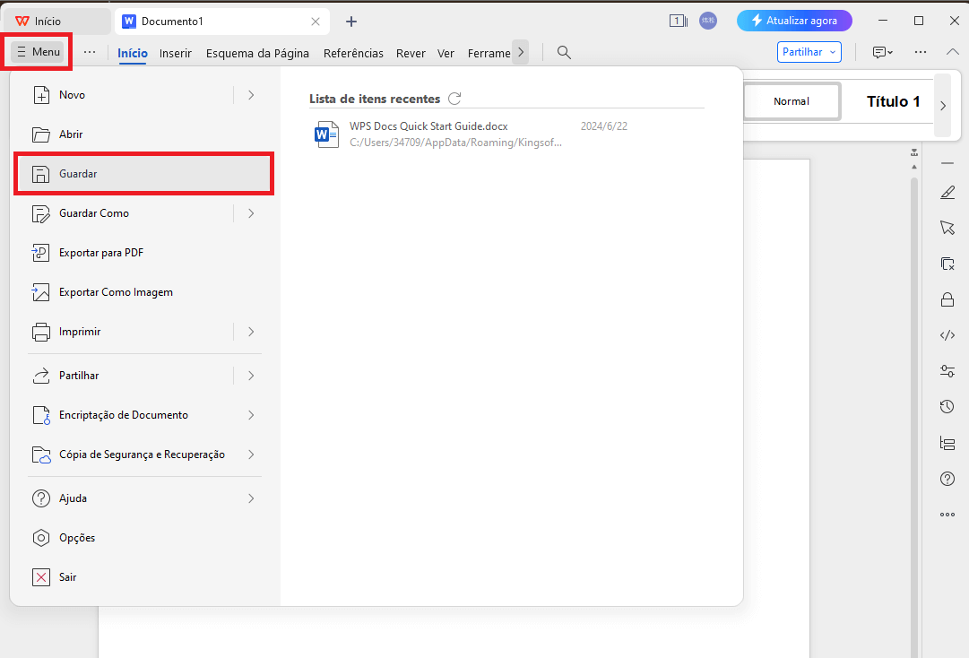 WPS Office salvar arquivo