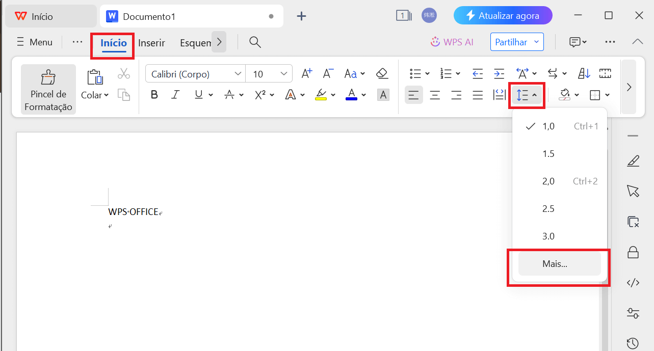 Espaçamento entre linhas no WPS Writer