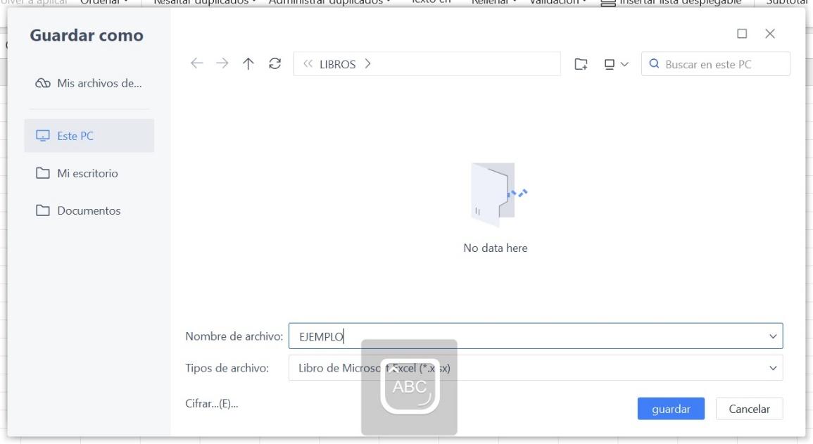 Guardar el trabajo en WPS