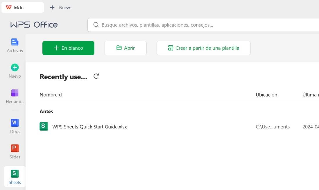 Abrir WPS Spreadsheet