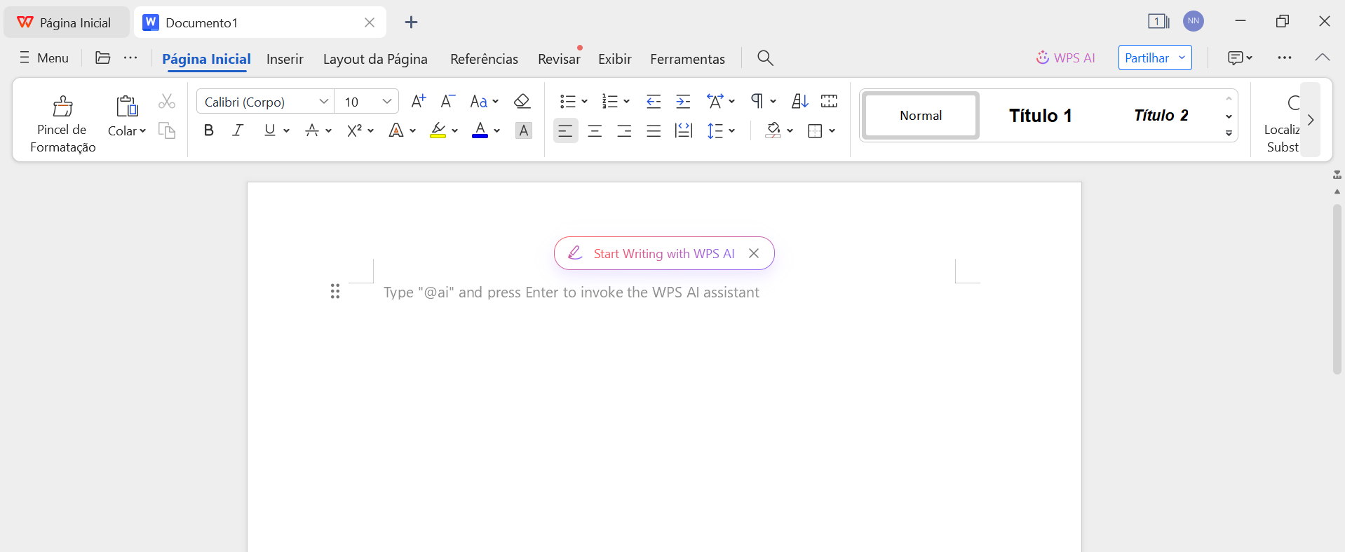 interface de textos do WPS