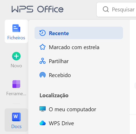 menu do WPS Office