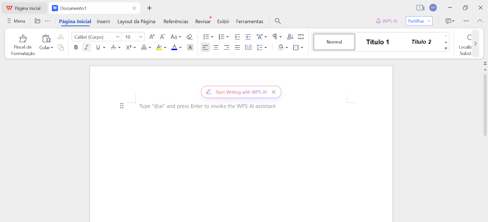 interface do Word do WPS Office