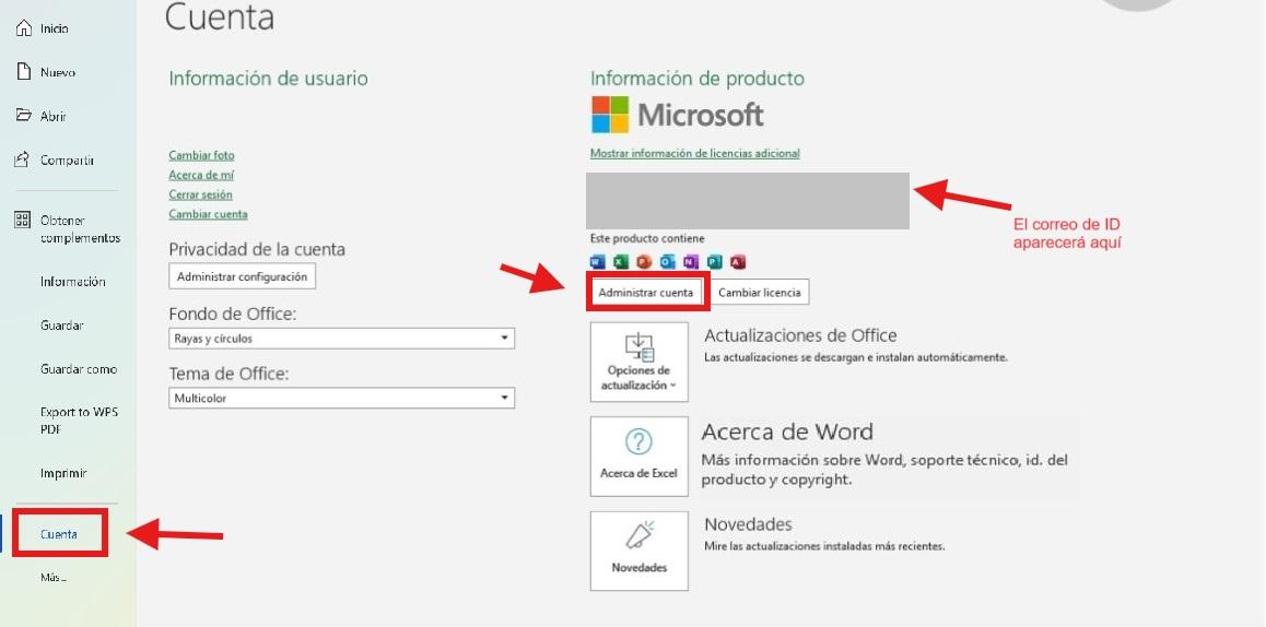 Comprobar la información de la cuenta de Microsoft Office en la aplicación