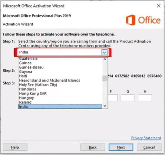 Seleccionar una región en la activación de Microsoft Office