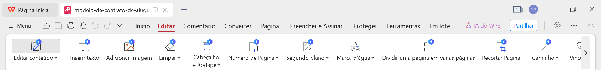 ferramentas de editar PDF no WPS