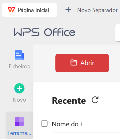 menu lateral do WPS Office
