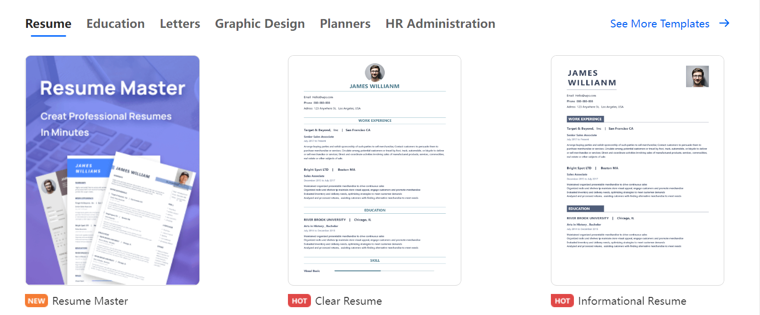 exemplo de modelos de documentos no WPS Office