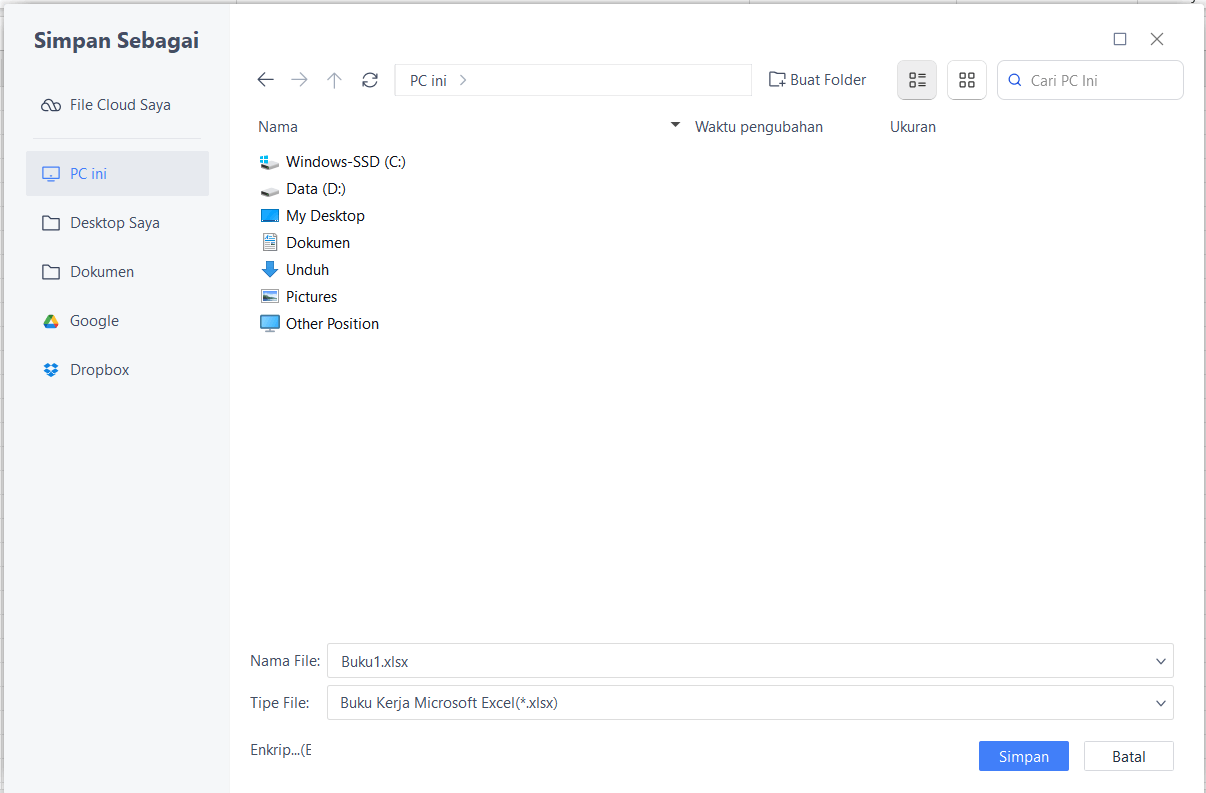 menyimpan data setelah pengeditan di wps
