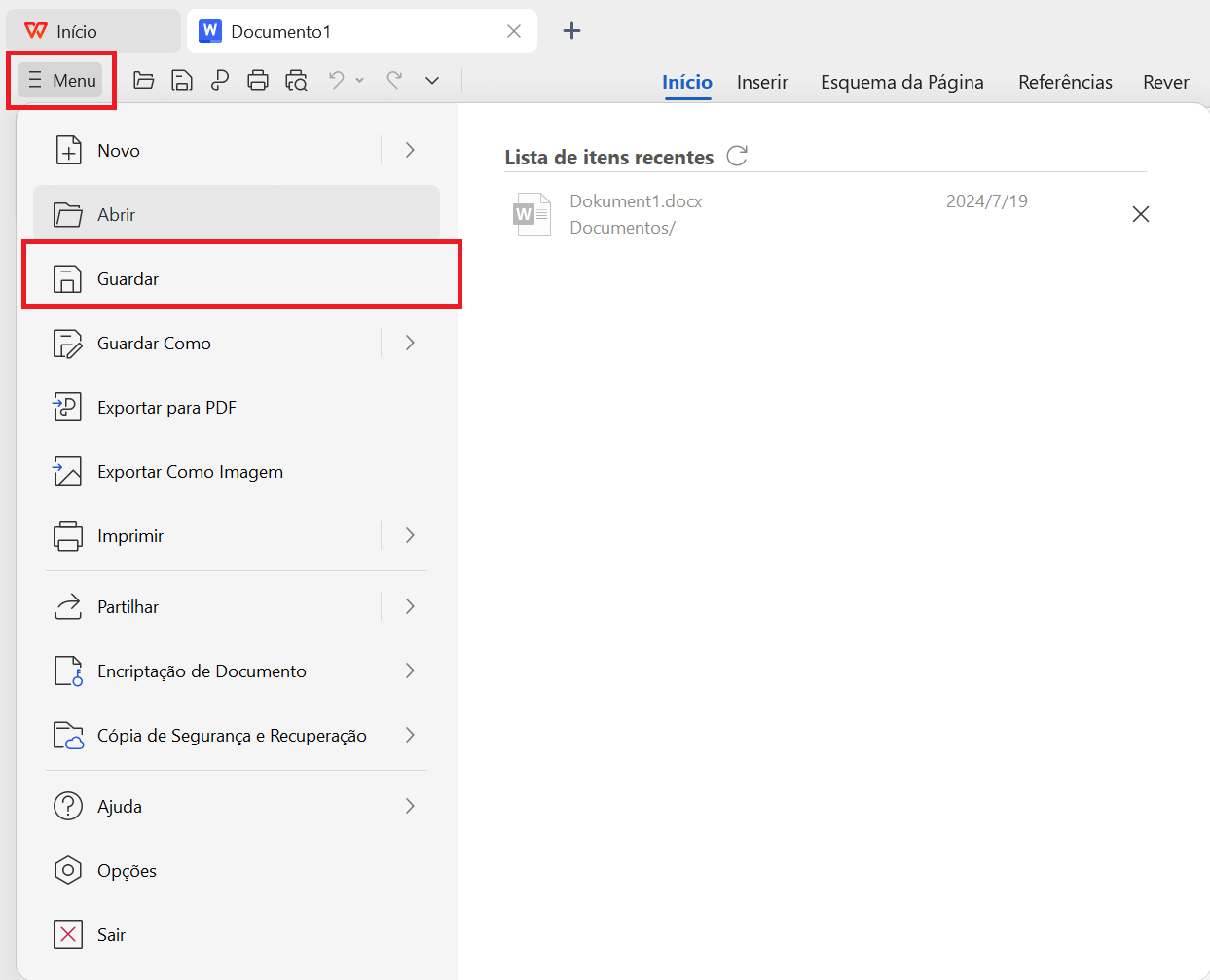 WPS Office salvar arquivo