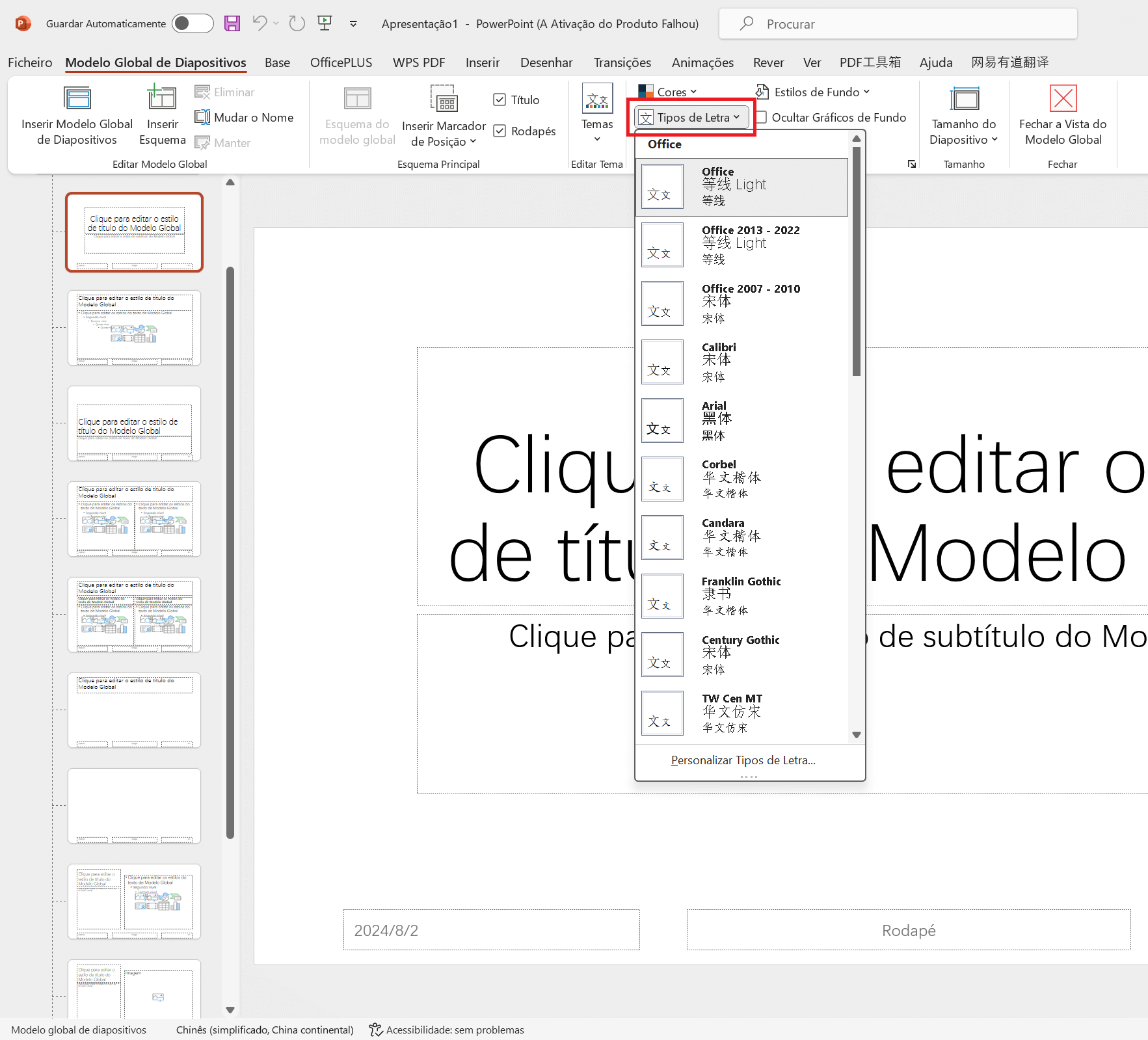 Microsoft PowerPoint Slide Master fontes