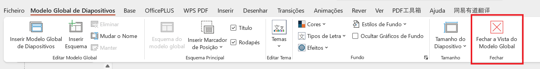 Microsoft PowerPoint Fechar Modo Mestre