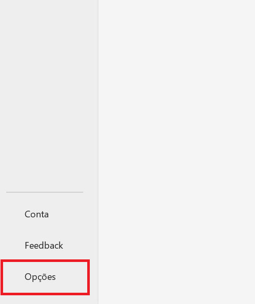 Opções do Microsoft Excel