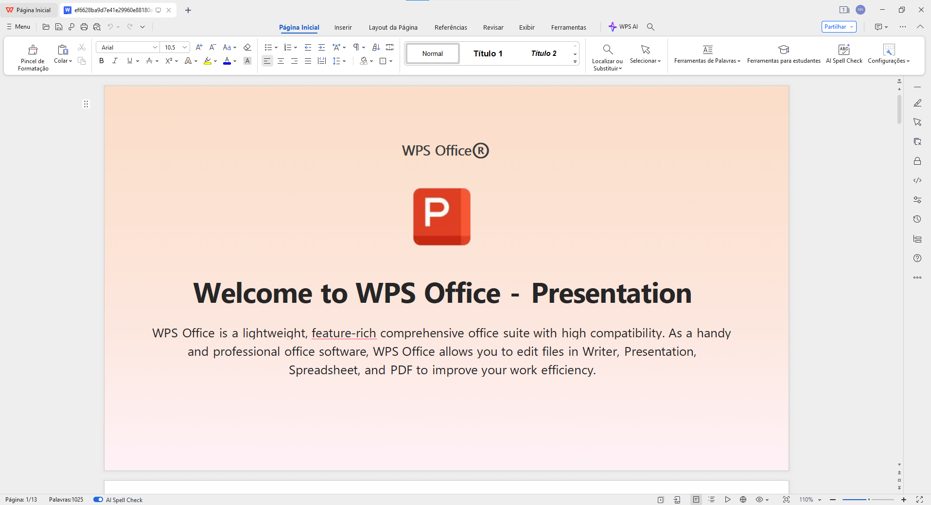 abrindo PPT convertido para DOCX online