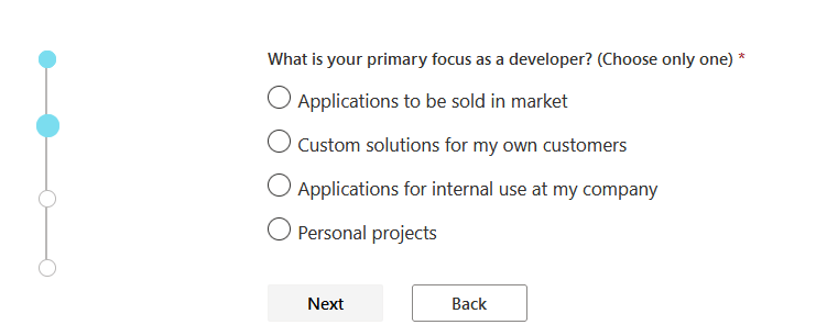 configurações da conta de desenvolvedor microsoft