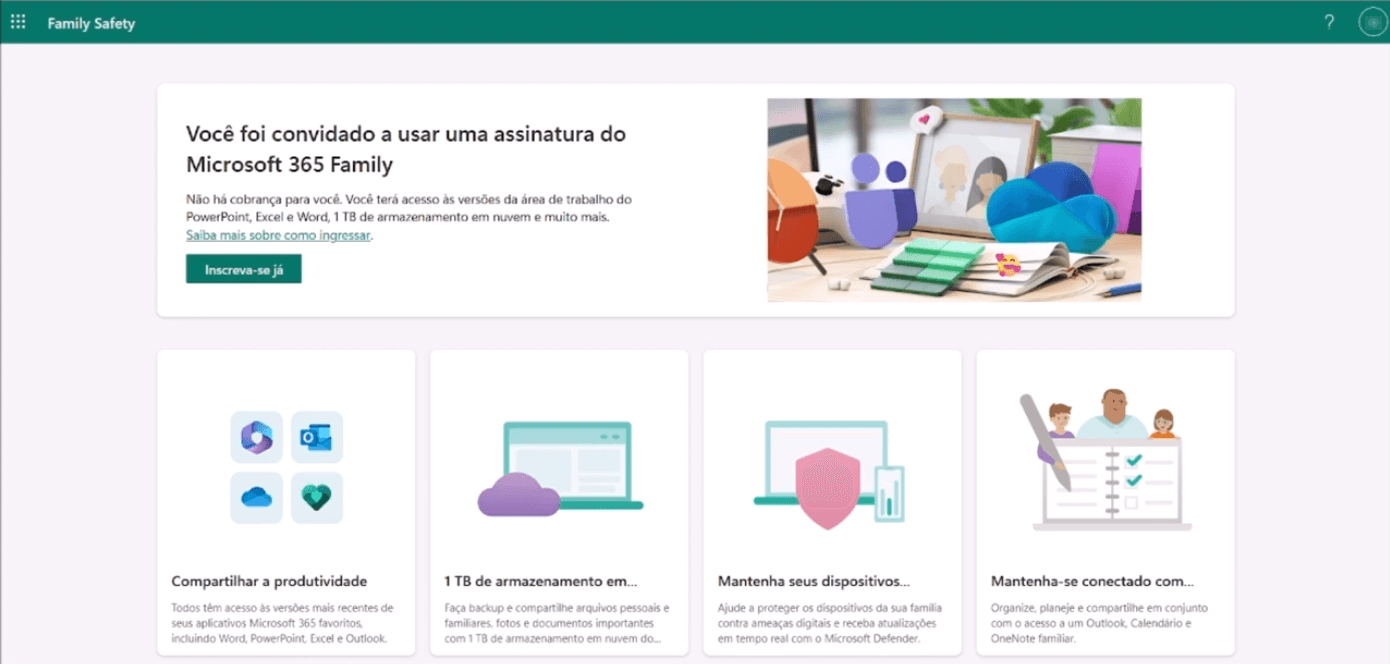 aceitando o convite do Office 365 Family