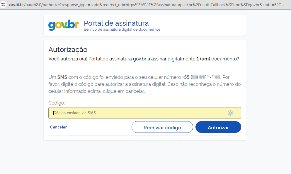 autorizando a assinatura no documento