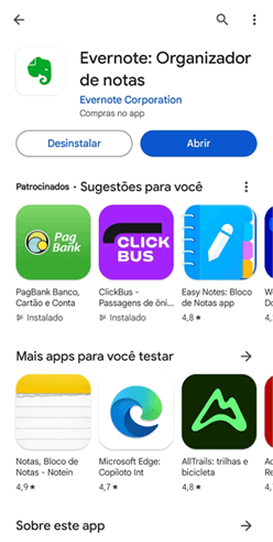 abrindo o Evernote