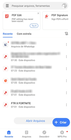 abrindo ou criando arquivos no WPS Office