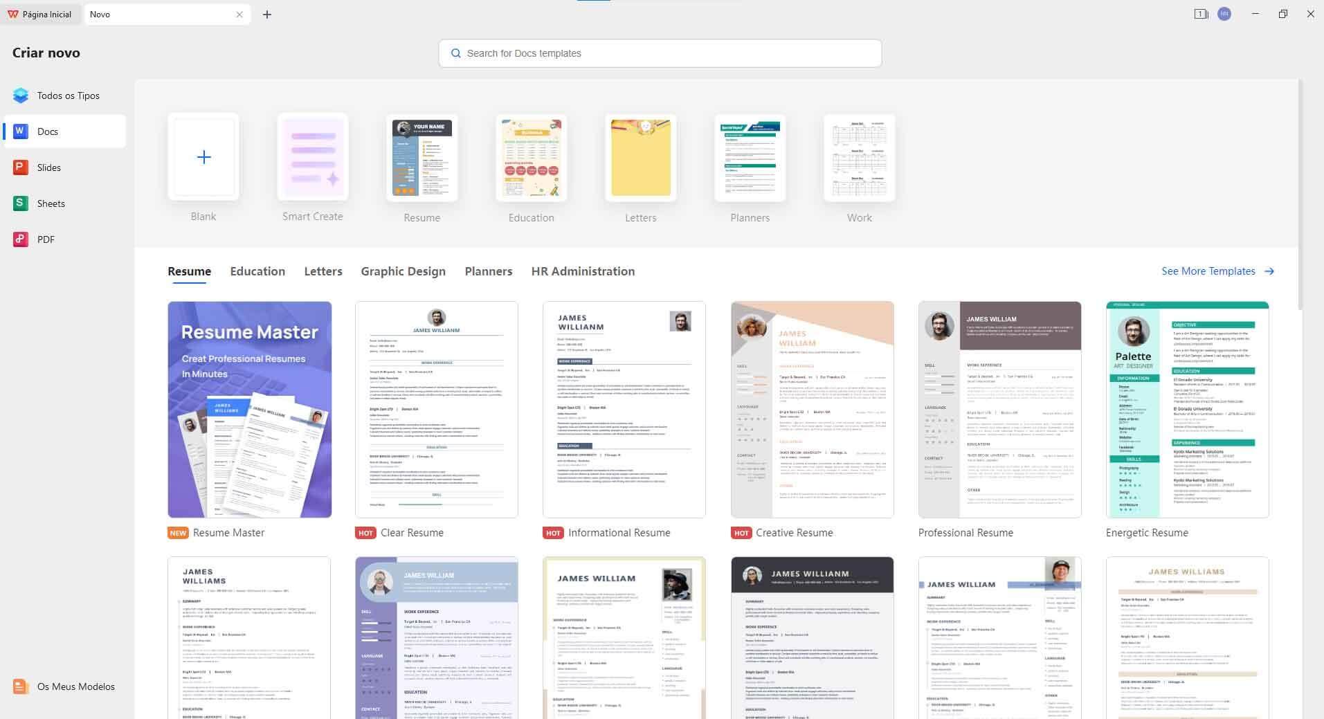 modelos prontos do WPS Office