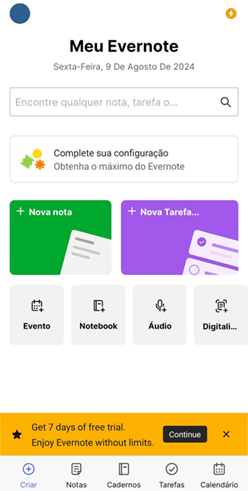 criando seu texto no Evernote