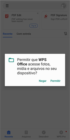 permissões do WPS Office