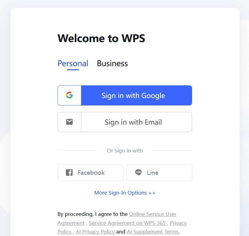 criação de conta no WPS Office