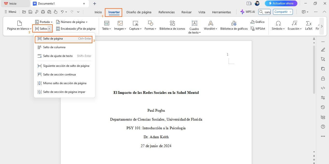 Salto de Página en WPS Writer