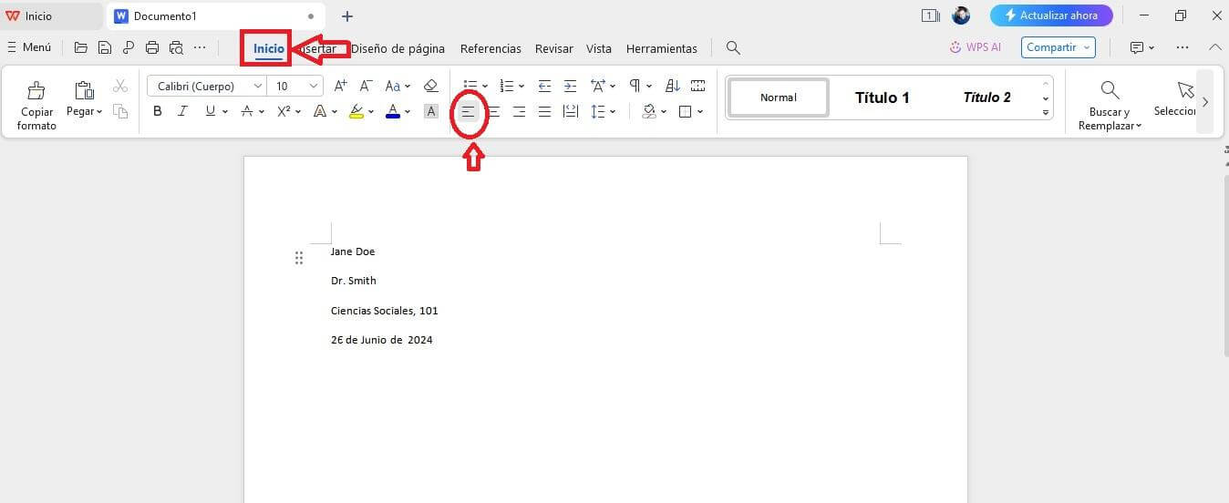 Alinear el Encabezado a la Izquierda en WPS Writer