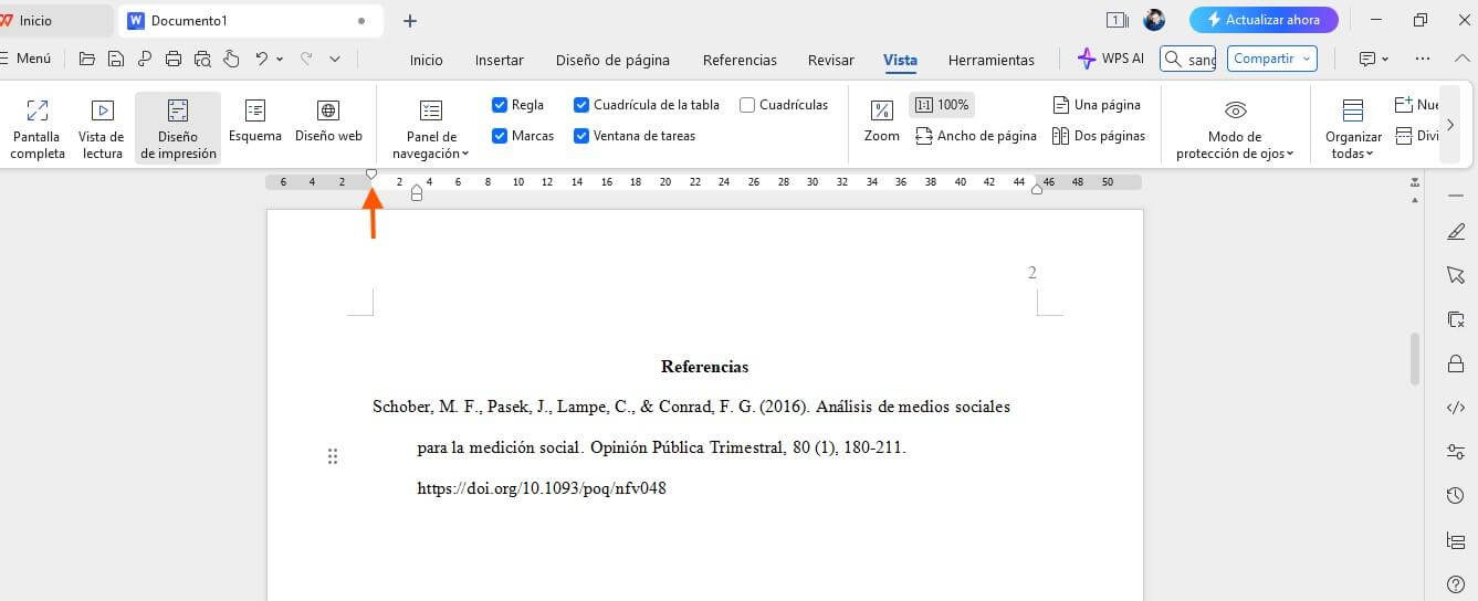 Restablecer sangría izquierda en WPS Writer