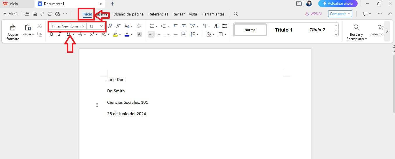 Encabezamiento en formato MLA
