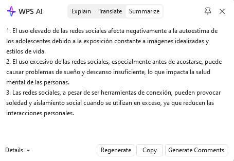 Resumen de los Puntos clave por WPS AI