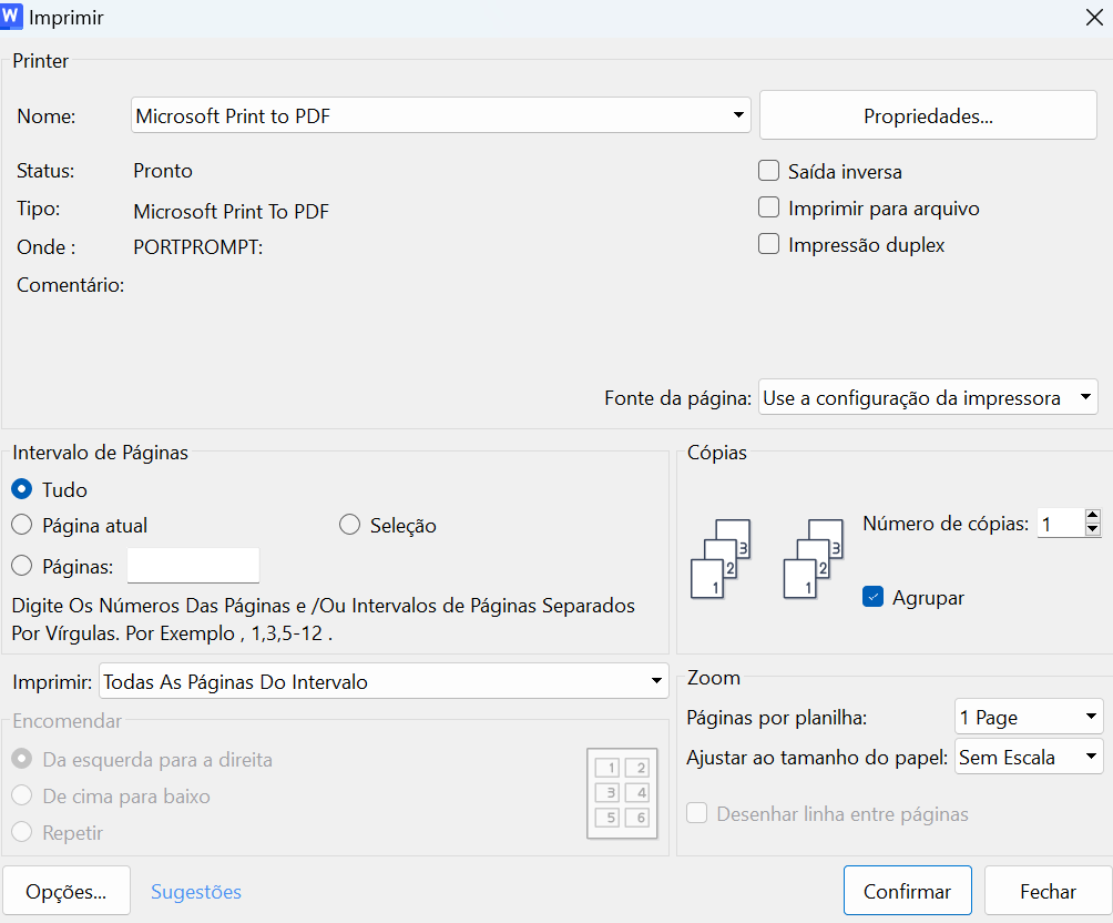 configurações de impressão no WPS Office