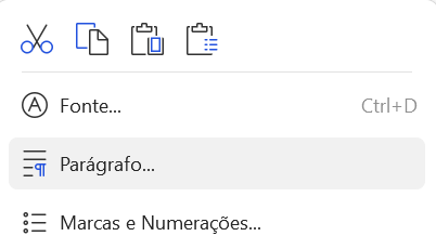 acessando o menu de configurações de parágrafo