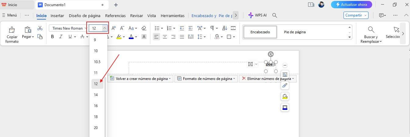 Cambiar el tamaño de la fuente del encabezado