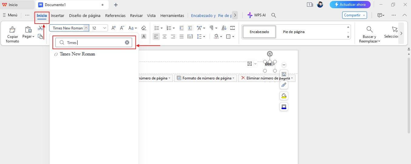 Cambiar el tipo de letra del encabezado