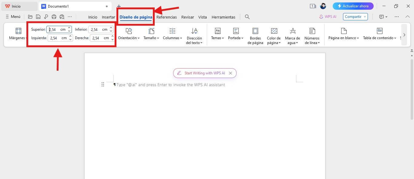 Configurar los Márgenes de Página en WPS Writer