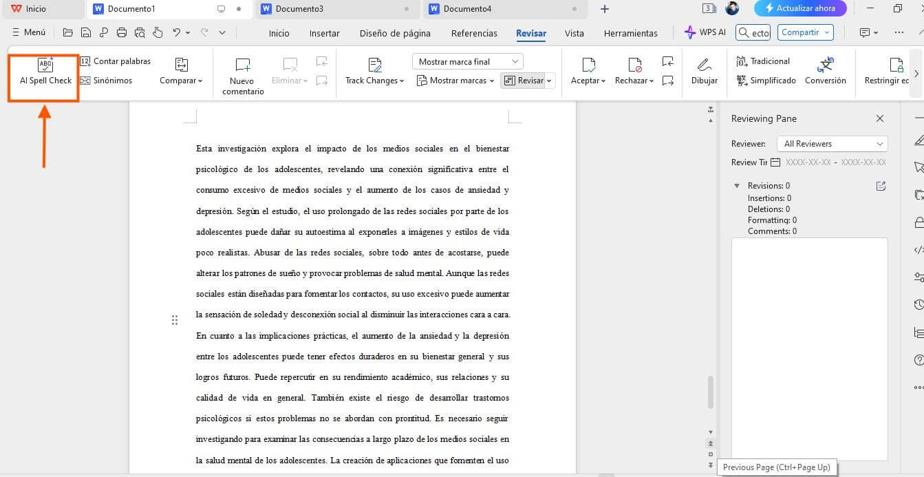 Corrector Ortográfico WPS AI
