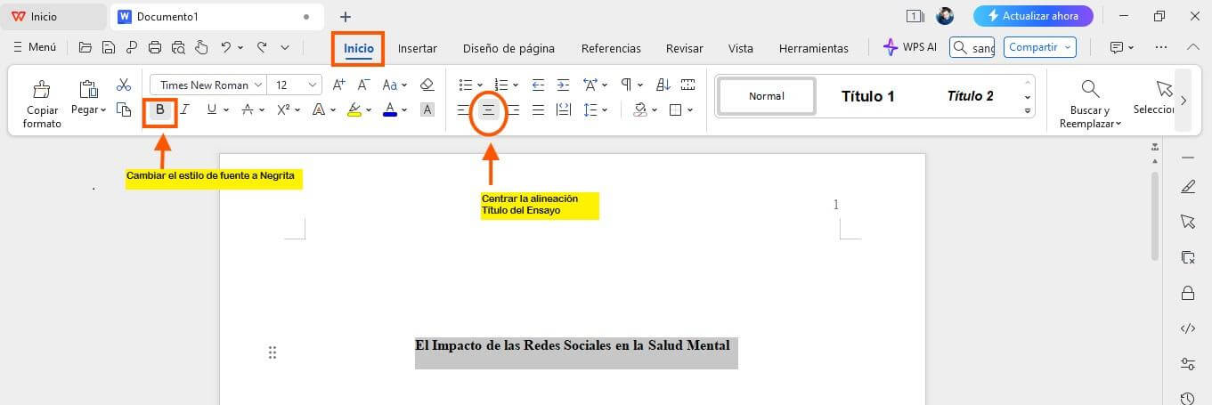 Formato del título del ensayo