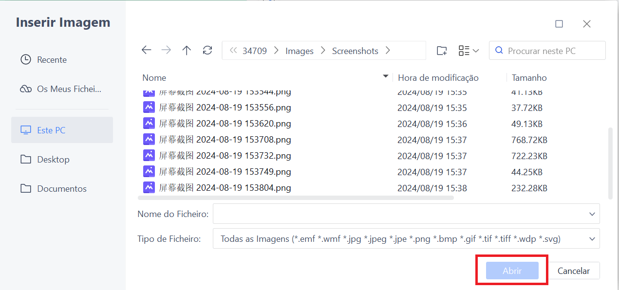 Abrir Imagem no WPS Spreadsheet