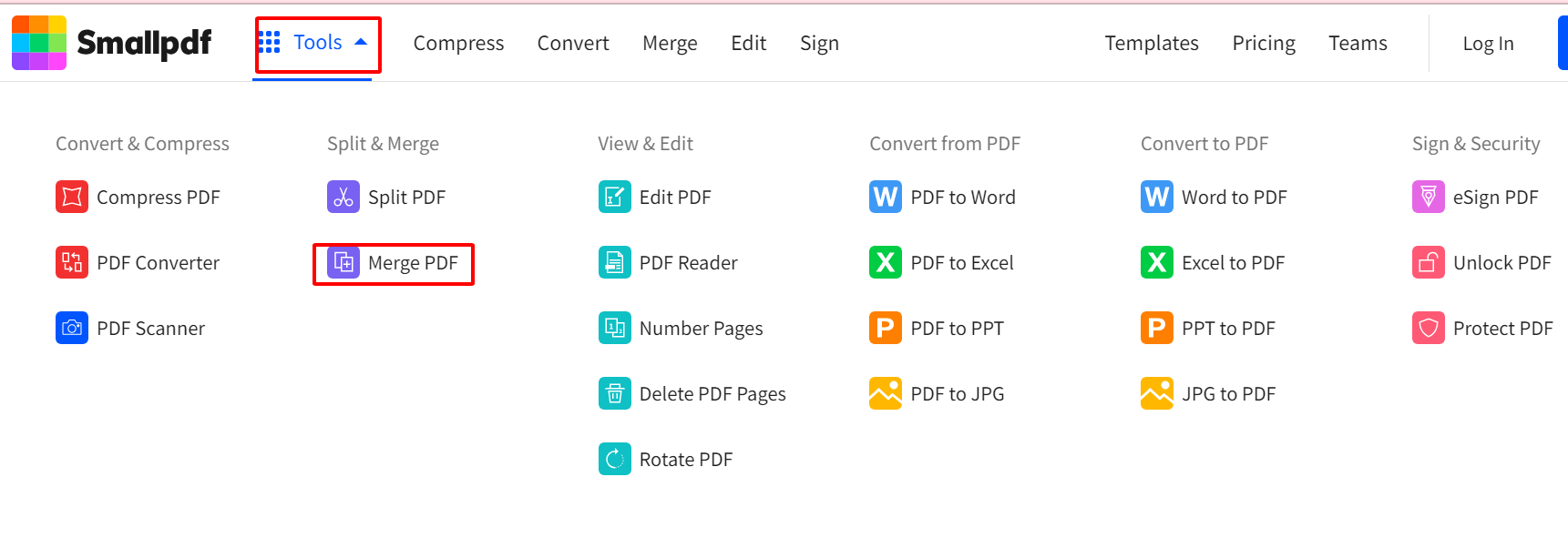 Selectează instrumentul Combină PDF