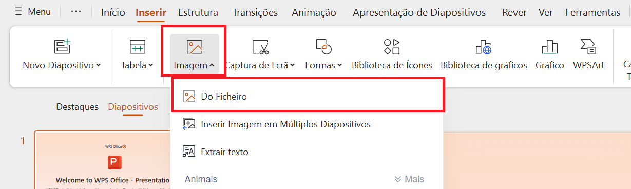 Inserir imagem do arquivo no WPS Presentation